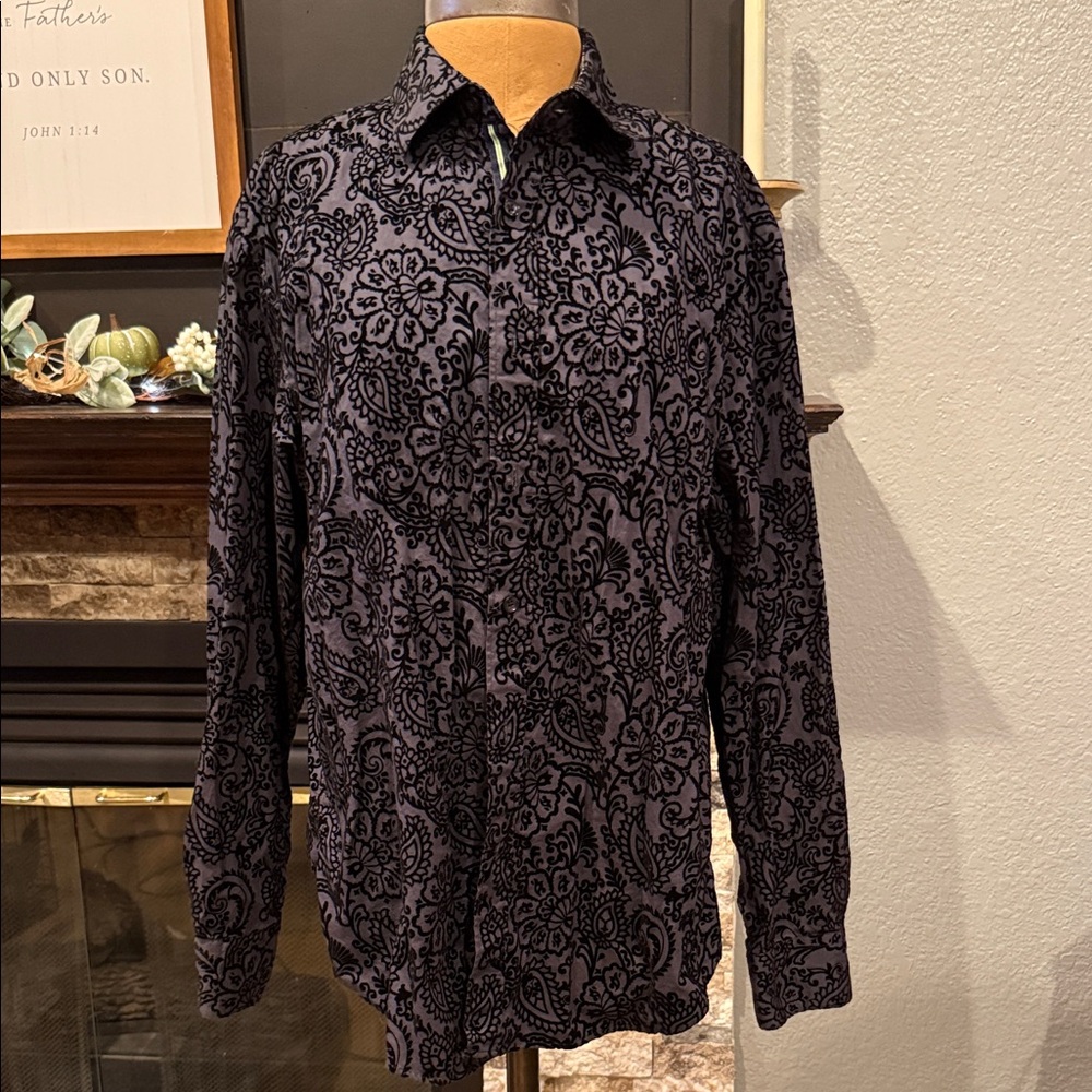 Society Of Threads Black Floral Button Down Shirt
